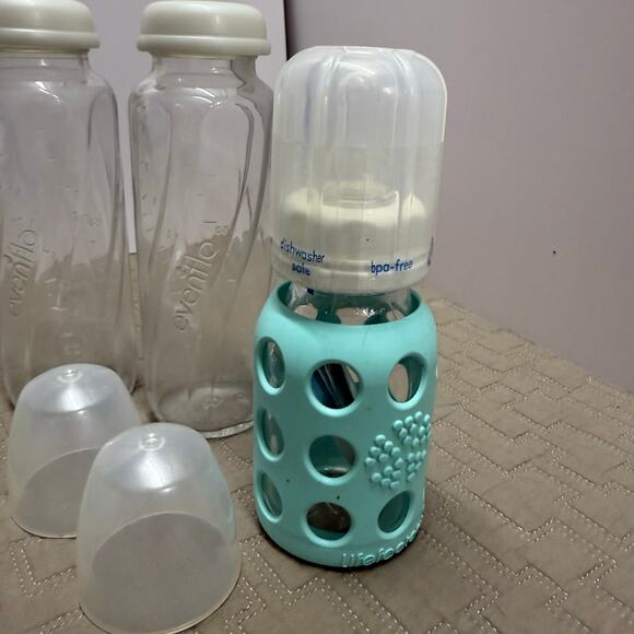 Lot 5 LifeFactory Glass Baby Bottles 2 Evenflo Size 1 Nipples Silicone Sleeves - Picture 4 of 8